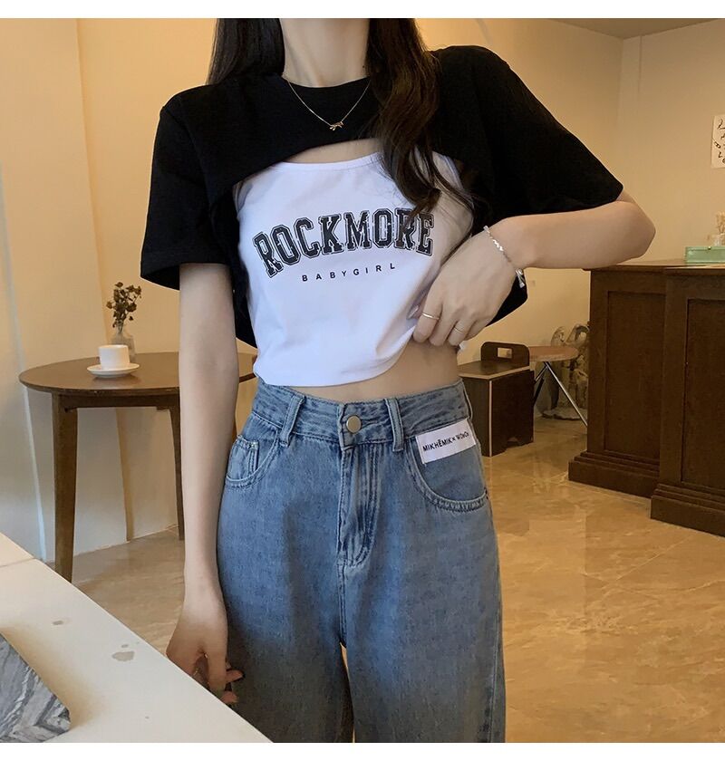 ÁO CROPTOP HAI MÓN CẶP IN ROC1