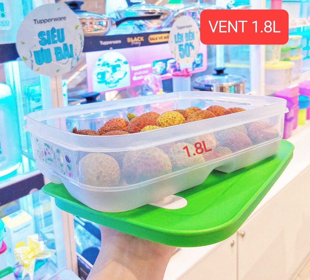 Hộp trữ mát Tupperware có nút hô hấp Ventsmart 1.8L thấp