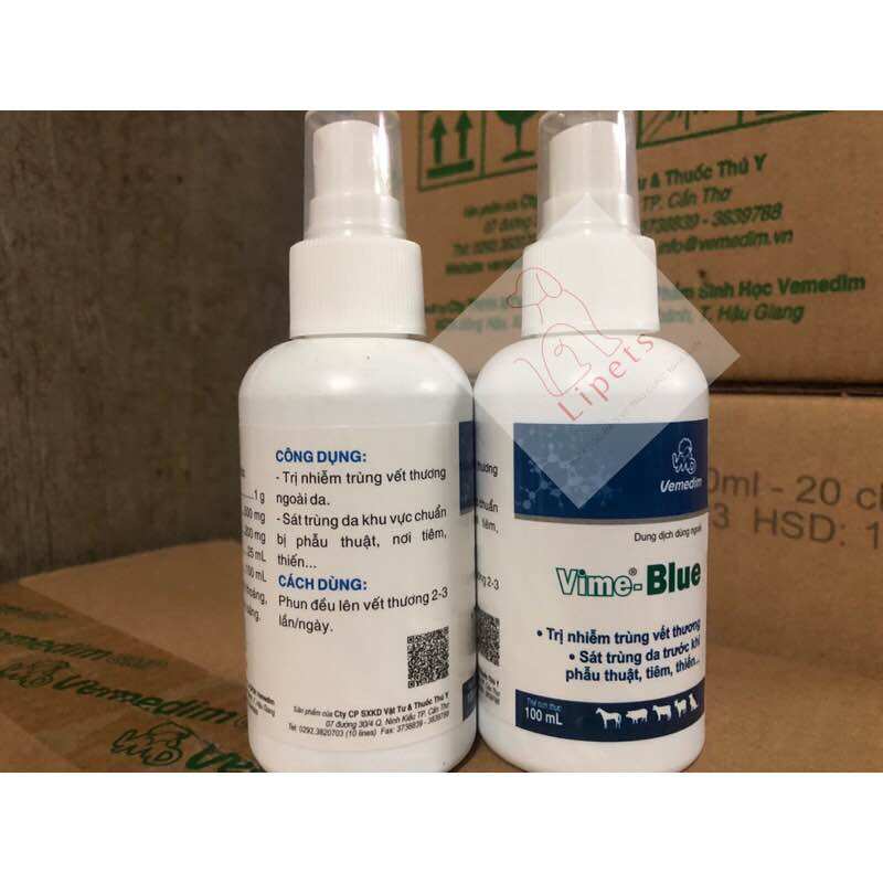 VIME BLUE - dung dịch xịt sát trùng, nhiễm trùng vết thương cho chó mèo và gia súc