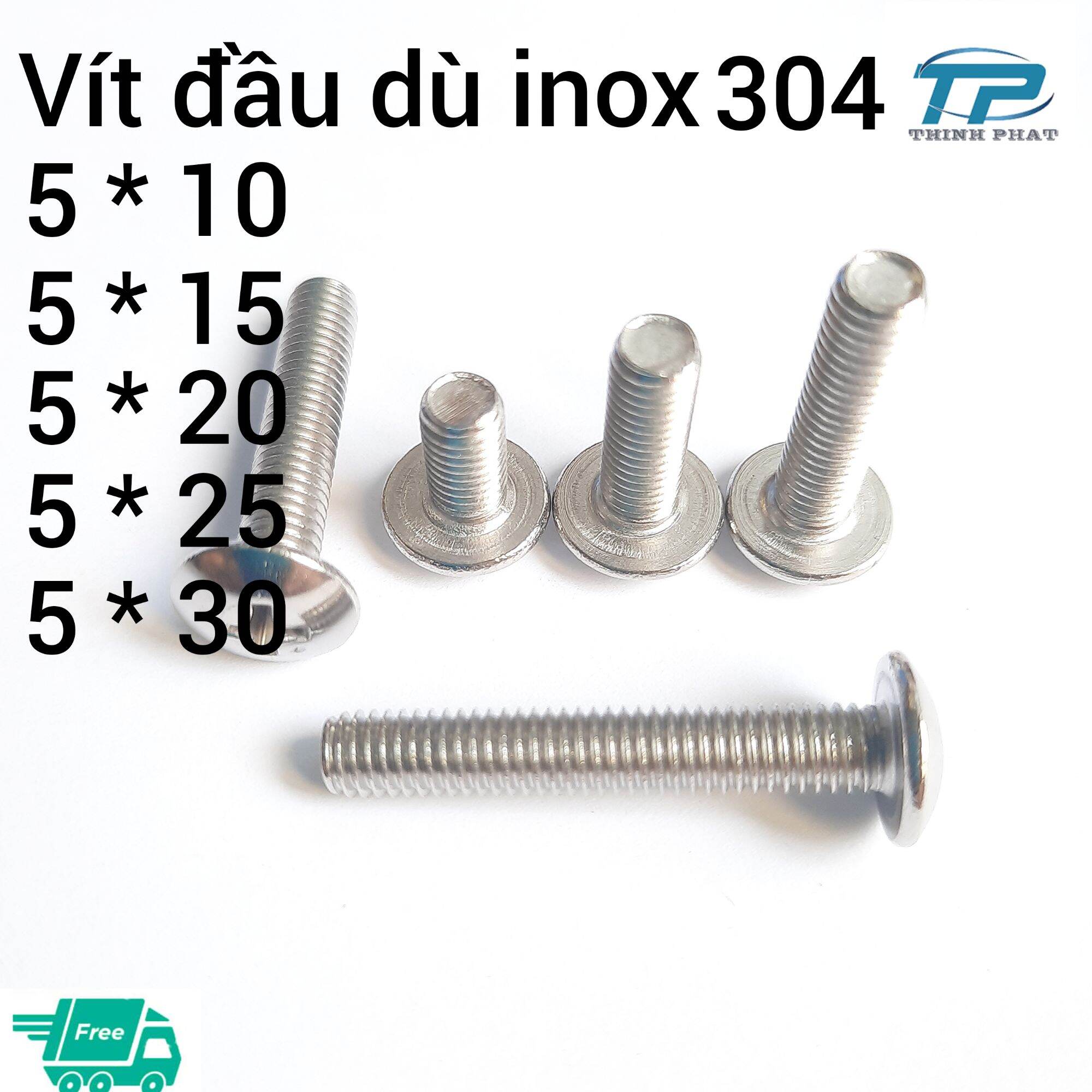 20 con vít đầu dù ren mịn inox 304 đường kính 5mm tùy chọn chiều dài theo phân loại