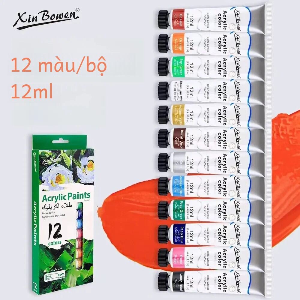 Xin Bowen 12Ml Sơn Acrylic Bộ 12 Màu Sắc Cho Vải Quần Áo Móng Tay Kính Vẽ Chống Thấm Nước Nghệ Thuật Tiếp Liệu