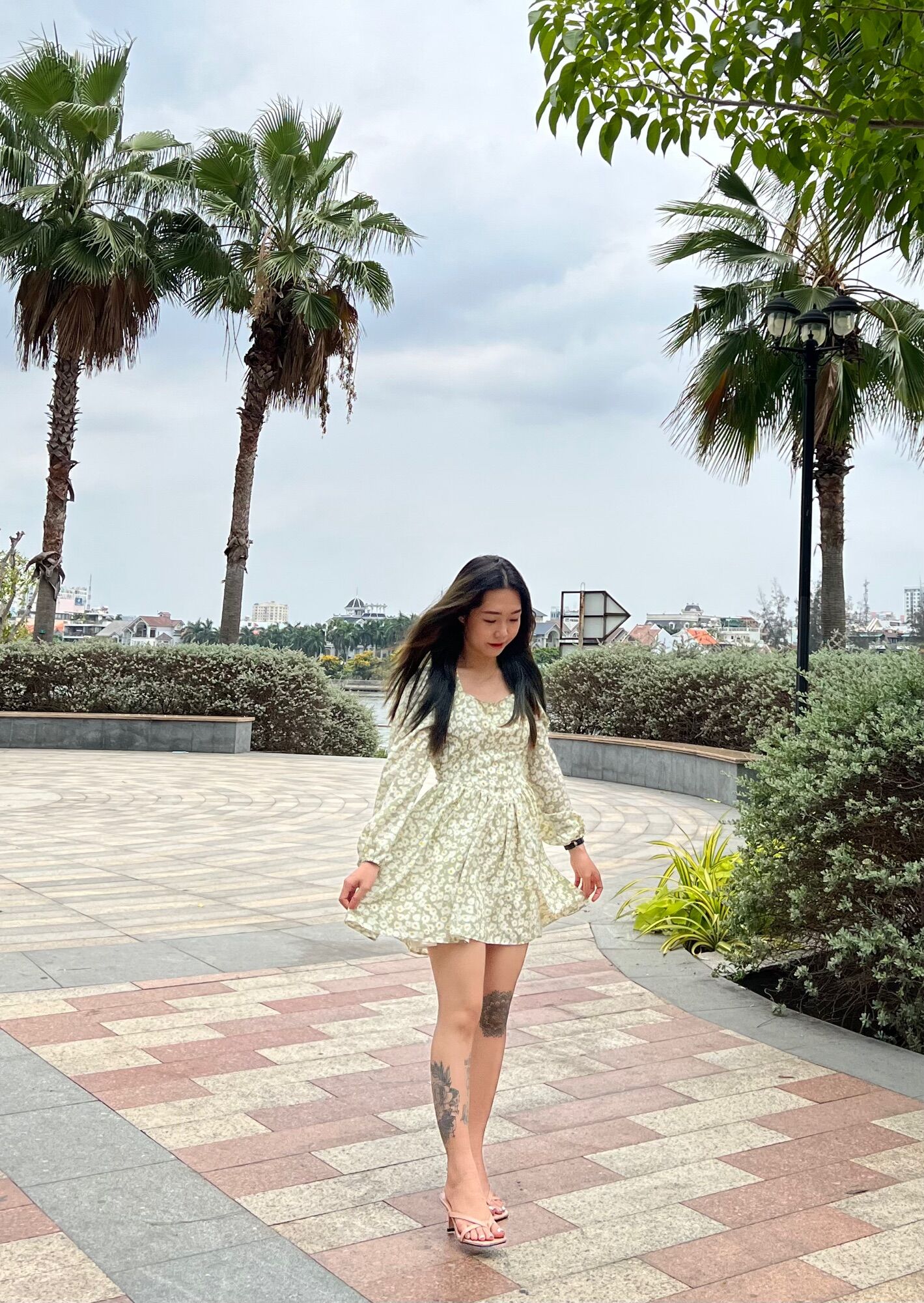 Váy hoa tiểu thư hoa xanh