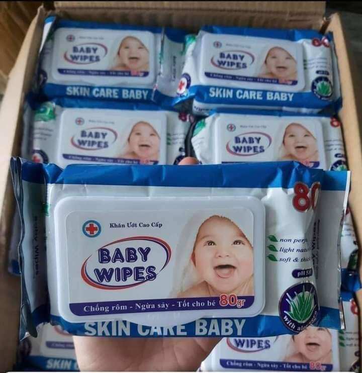 Combo 5 gói khăn ướt baby wipes - không mùi 80g/gói.