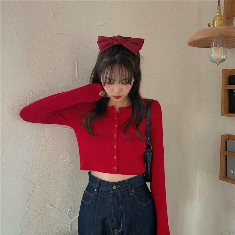 ÁO KIỂU TAY DÀI CROPTOP CÀI NÚT ĐANG HOT