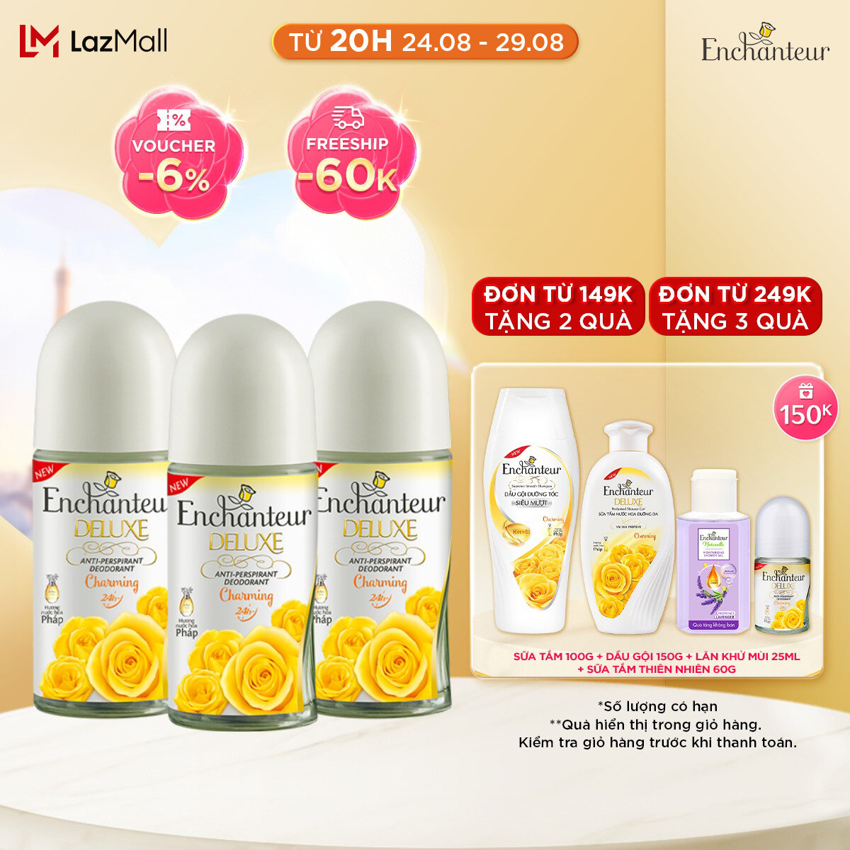 Combo 3 Lăn khử mùi nước hoa Enchanteur Charming 50ml/ Chai