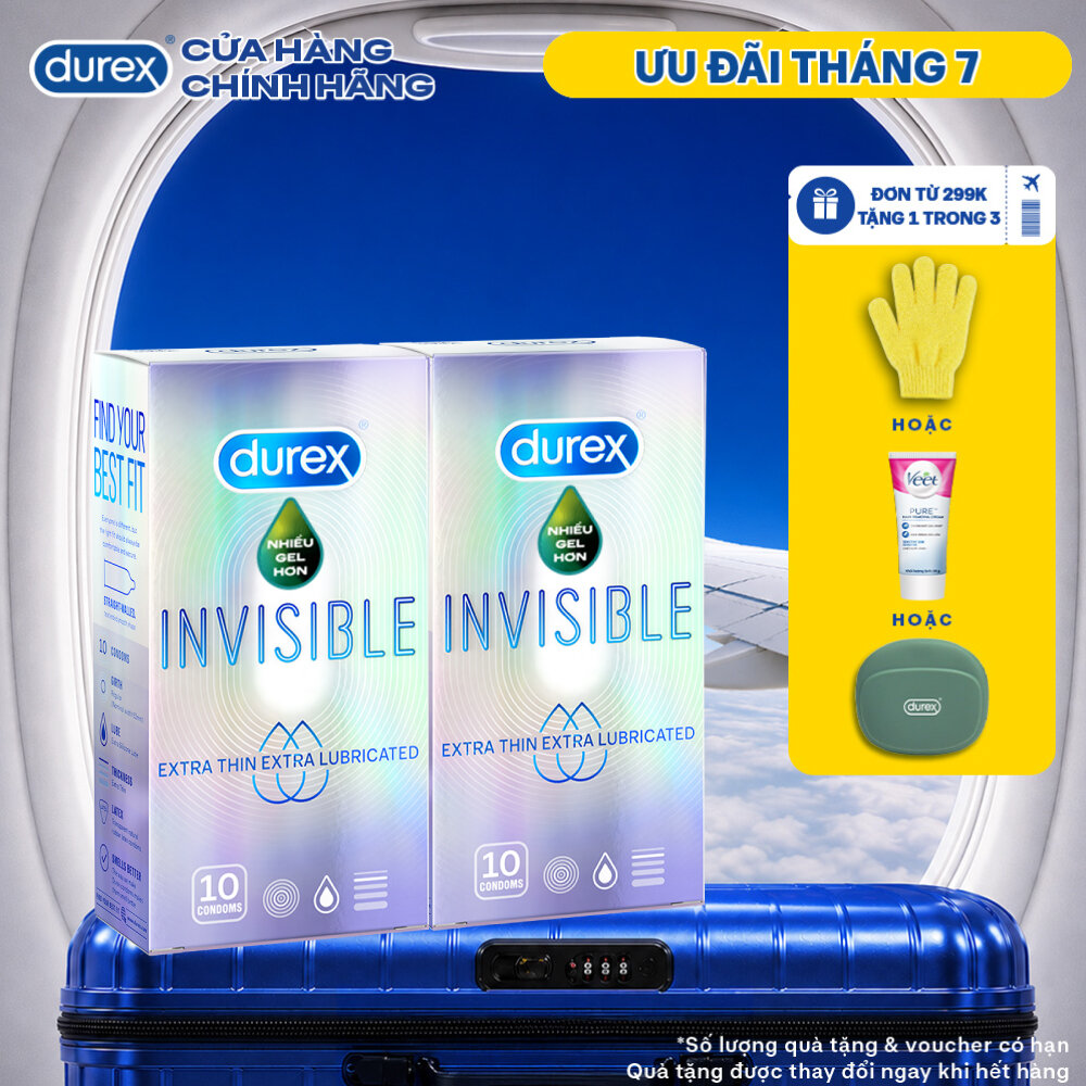 Bộ 2 hộp bao cao su Durex Invisible Lubricated siêu mỏng, bôi trơn (size 52mm, 10 bao/hộp)
