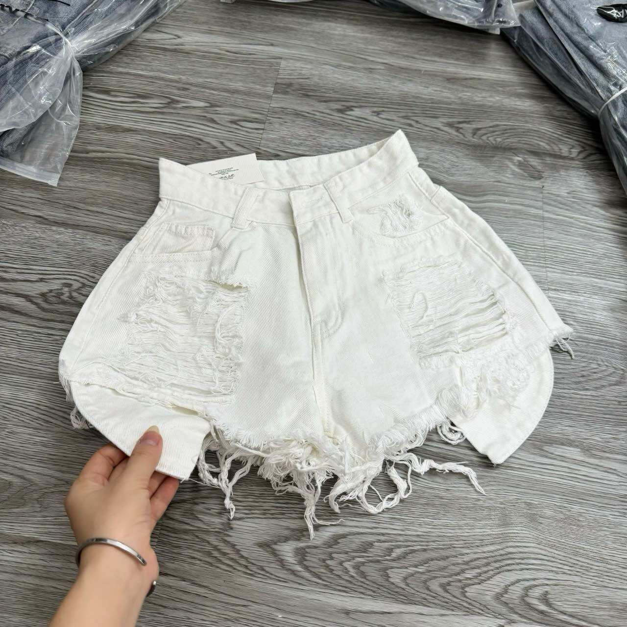 🎀quần sọt jean ct rách túi - quần short jean lưng cao lai rách lộ túi - hàng vnxk.