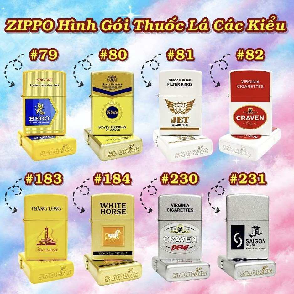 HCM Bật Lửa Zippo Xài Xăng Sơn Tĩnh Điện Hình Gói Thuốc Các Kiểu, Có Set Quà Tặng (Chọn Mẫu)