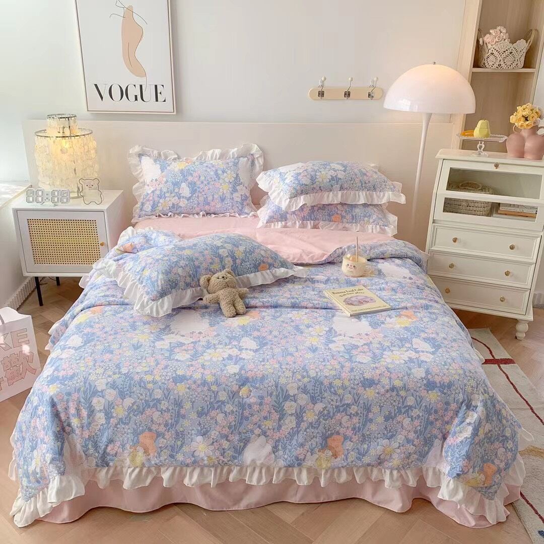 Bộ chăn ga đũi mềm viền bèo