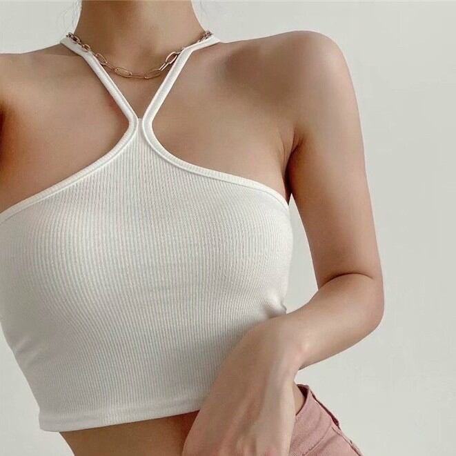 ÁO CROPTOP ĐÍNH DÂY CỔ YẾM FORM 45KG(U)