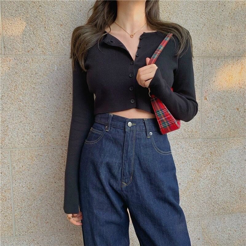 ÁO KIỂU TAY DÀI CROPTOP CÀI NÚT ĐANG HOT