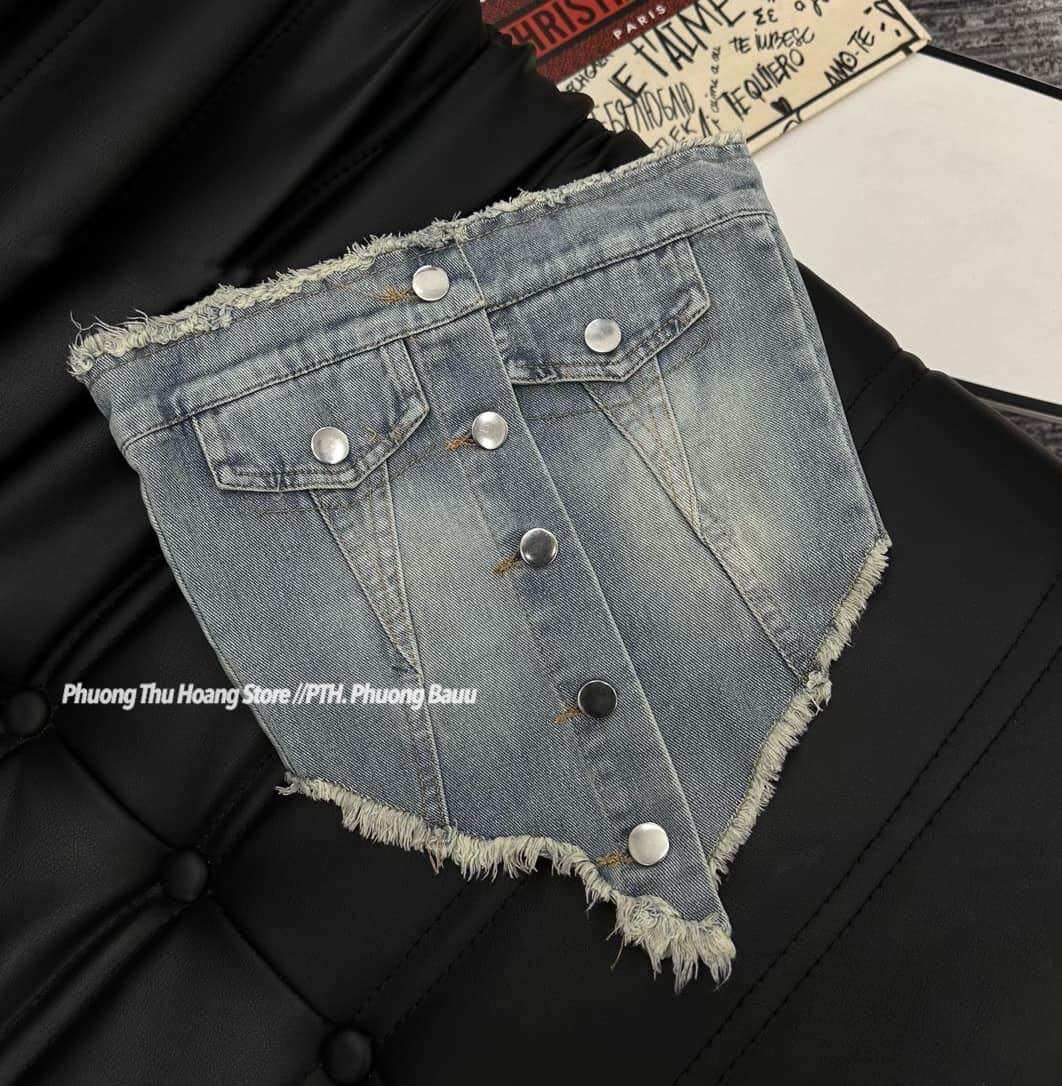 Áo kiểu nữ quây jeans vạt chéo kh