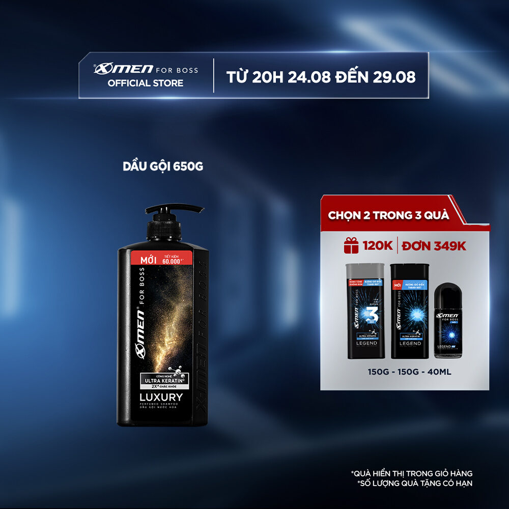 Dầu gội X-Men for Boss hương trầm đầy nội lực Luxury với Ultra Keratin© mới 650g