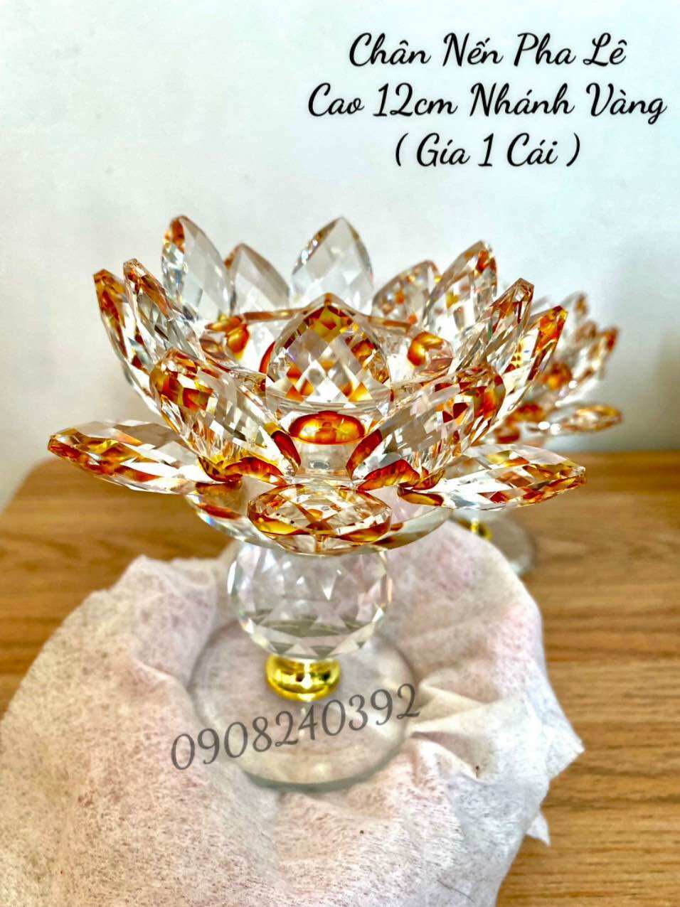 ✨ đế nến hoa sen pha lê chân cao 12cm - đvt : cái ✨