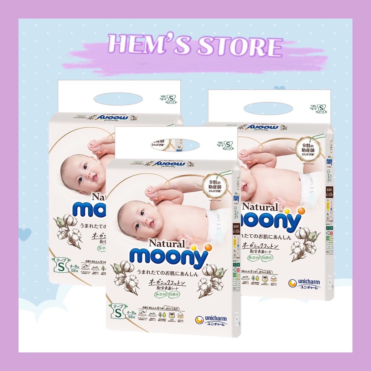 Bỉm Moony Natural 💝FREESHIP💝 Moony Natural Nội Địa nhập khẩu Chính Hãng-Bỉm Moony Dán/Quần Đủ Size NB63/S58/M48/L36/XL32