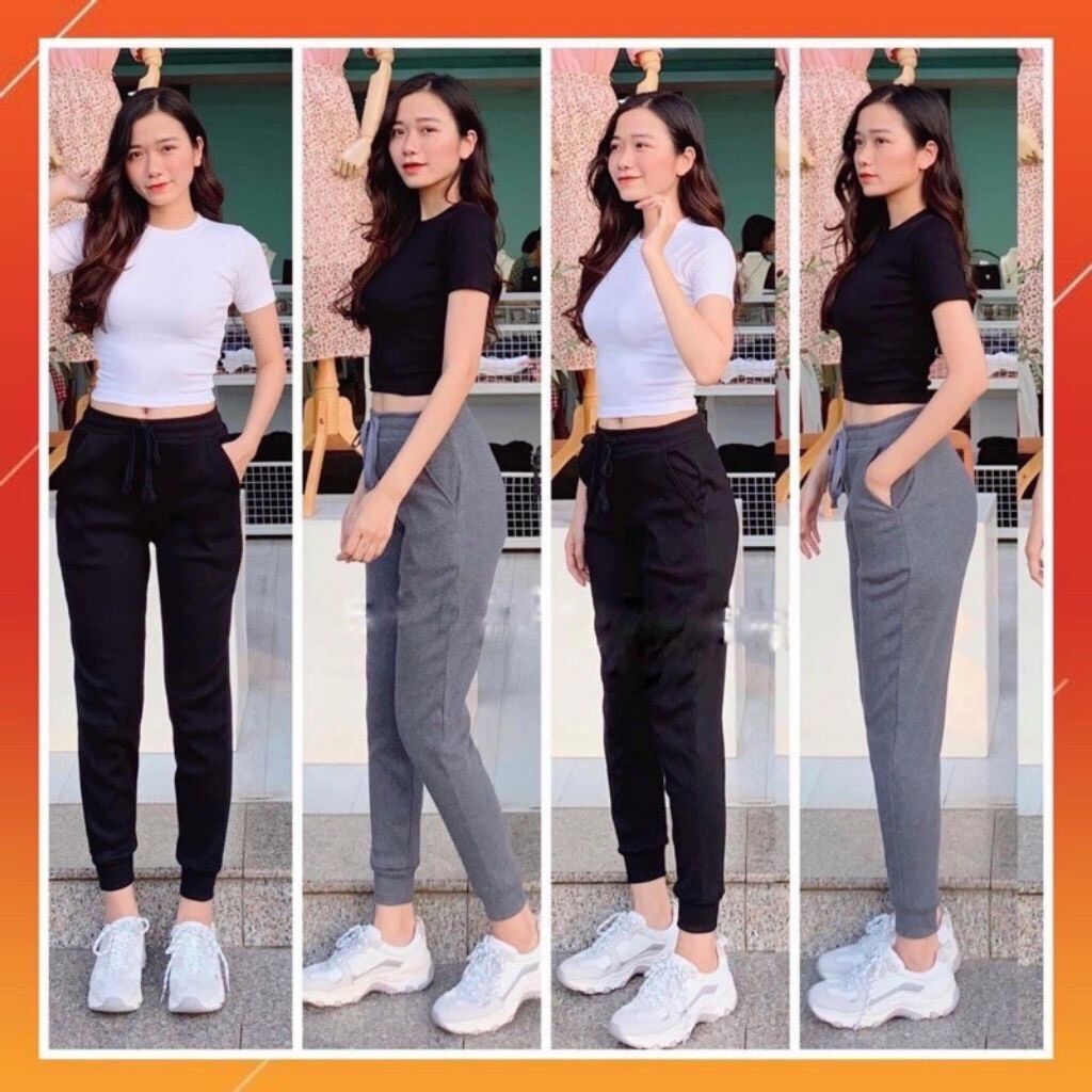 Quần jogger nữ len tăm bo gấu