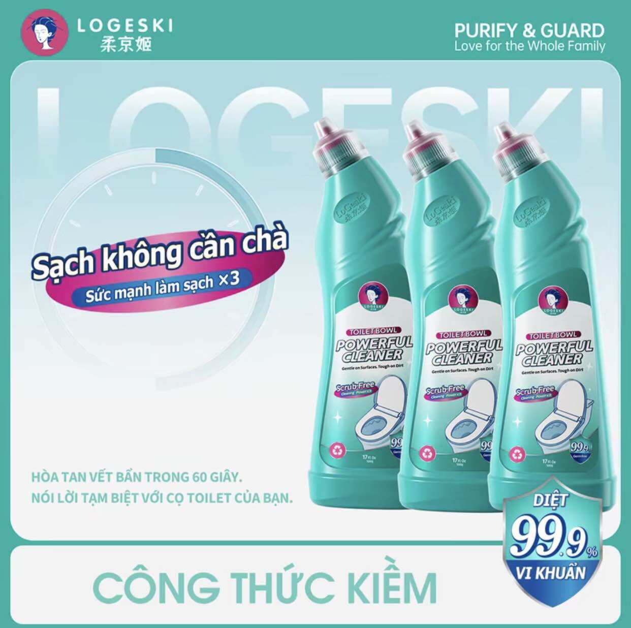 Nước Tẩy Rửa Bồn Cầu Logeski 500ml/chai, Sạch Không Cần Chà
