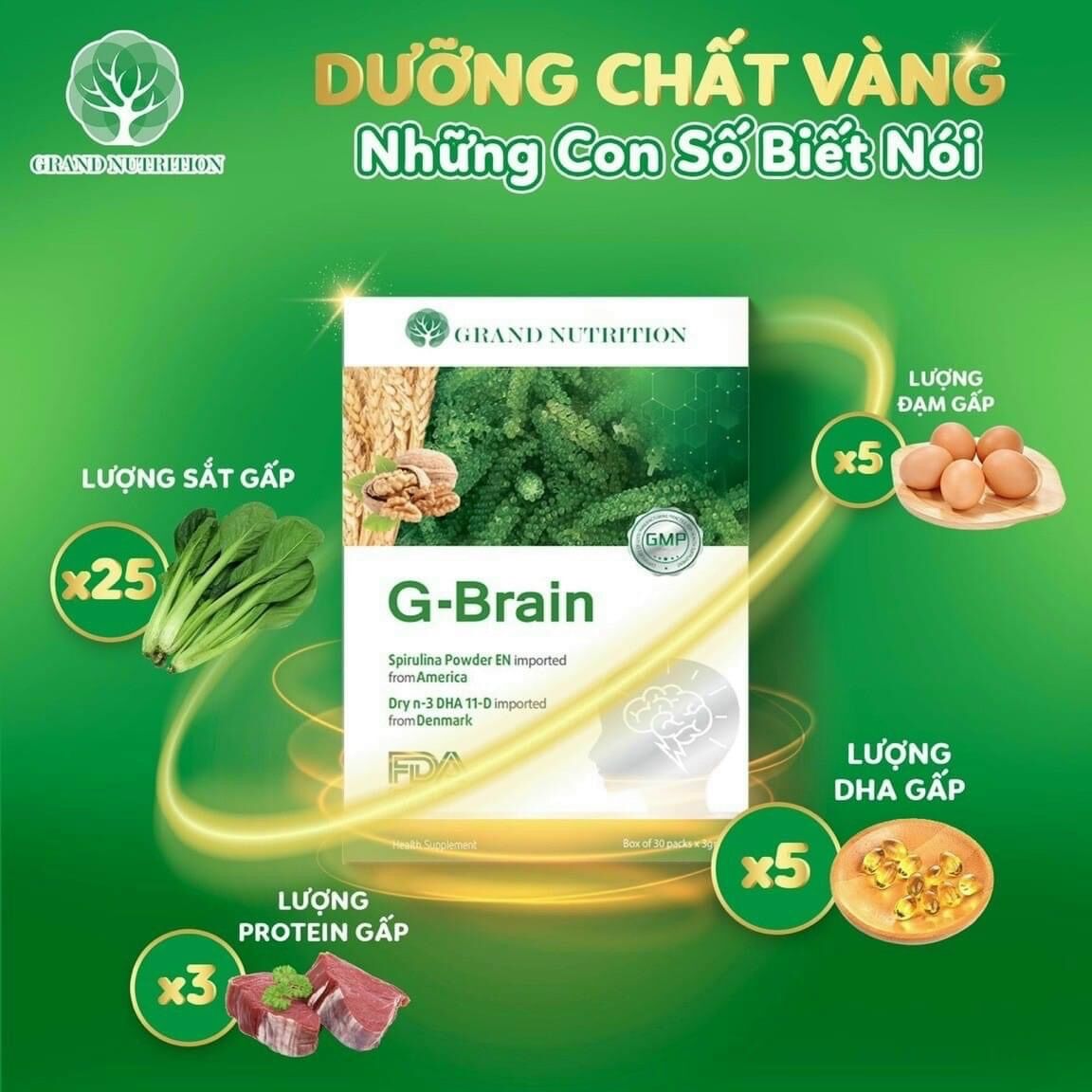 Cốm trí não g_brain hộp 30 gói.