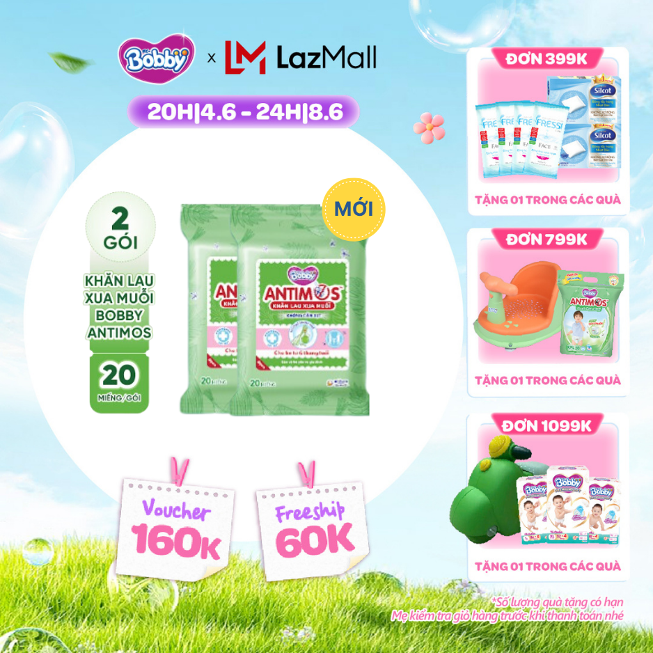 [QUÀ TẶNG HẤP DẪN TỪ 9-10.6]MỚI] Bộ 2 gói khăn lau xua muỗi Bobby Antimos 20 miếng