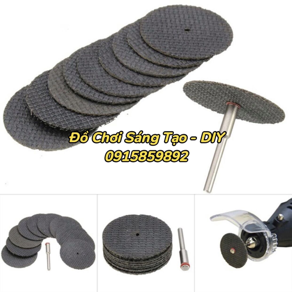 Bộ 10 đá cắt sắt mini phi 32mm + 1 Trục giữ đá cắt. Dùng cho máy khoan cắt mài cầm tay