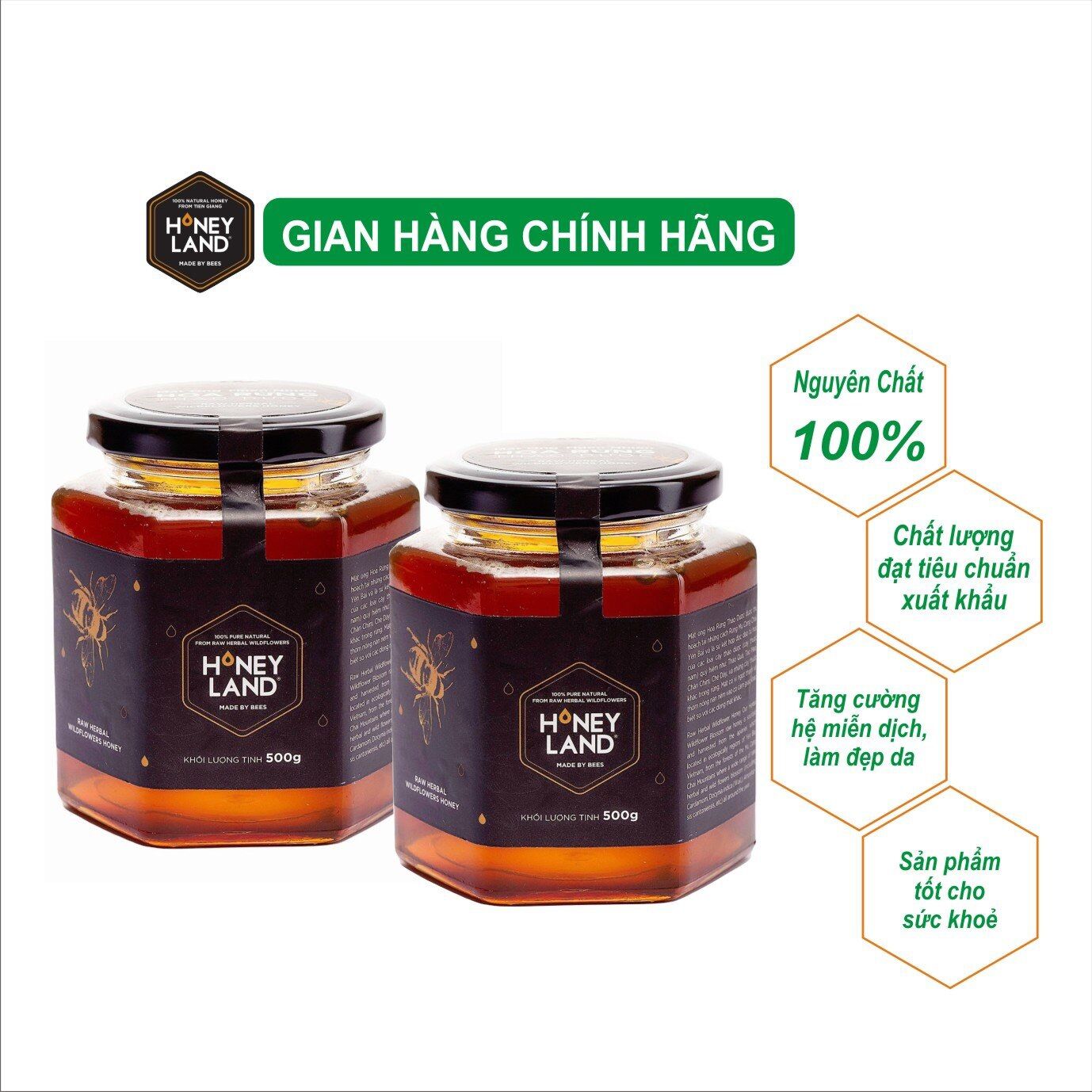 Bộ 2 hũ mật ong rừng Thảo Dược nguyên chất HONEYLAND 500g