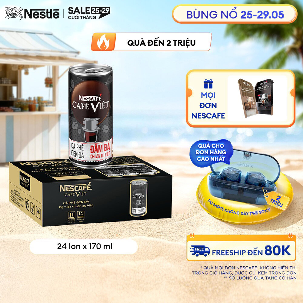 [ƯU ĐÃI THÁNG 5] Thùng 24 lon Cà phê đen uống liền NESCAFÉ® CAFÉ VIỆT (lon 170 ml)