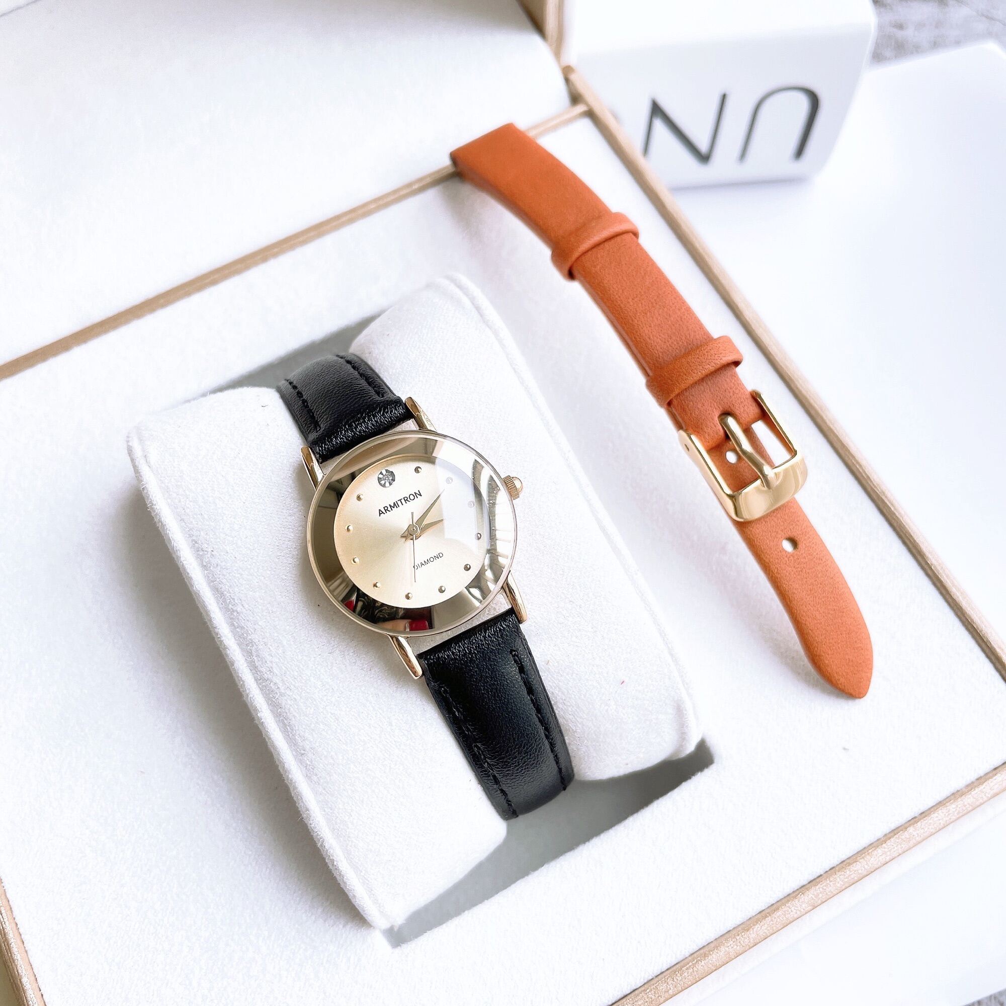 Set đồng hồ ARMITRON 2 dây da chính hãng fullbox nhỏ xinh