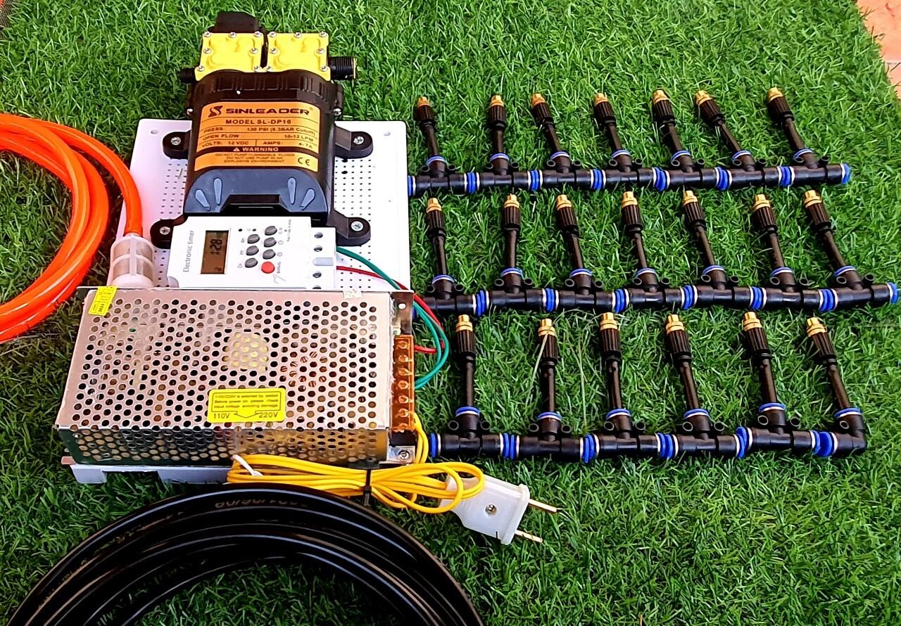 Máy phun sương tưới lan- phun sương làm mát-tưới tự động 15-30 béc đầu đồng (hẹn giờ , Smart wifi bật tắt từ xa qua điện thoại) bơm đôi Sinleader cho giàn 15m2-30m2