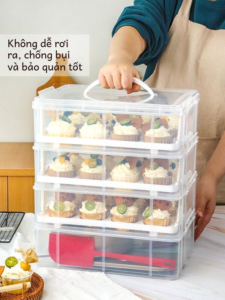 Di Động Nhựa Cupcake Hộp Đóng Gói Cầm Tay Muffin Bảo Quản Vận Chuyển Khay Đựng Bàn Ăn Tráng Miệng Nướng Tự Làm Đồ Dùng Nhà Bếp