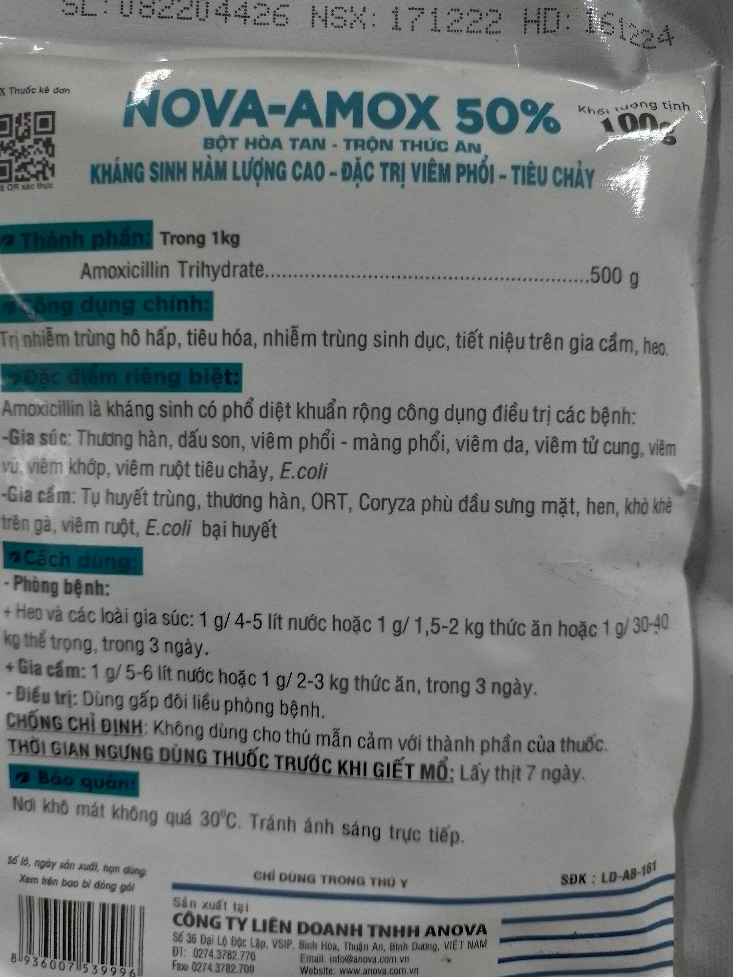 Nova Amox 50% 100 gram ( giao y hình 2)hen, khò