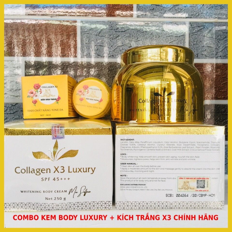 Combo Kem Body Collagen X3 Luxury + Kích Trắng Đông Anh Chính hãng
