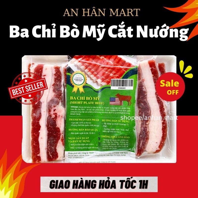 Ba chỉ bò mỹ nhập khẩu cắt nướng pfood 500g