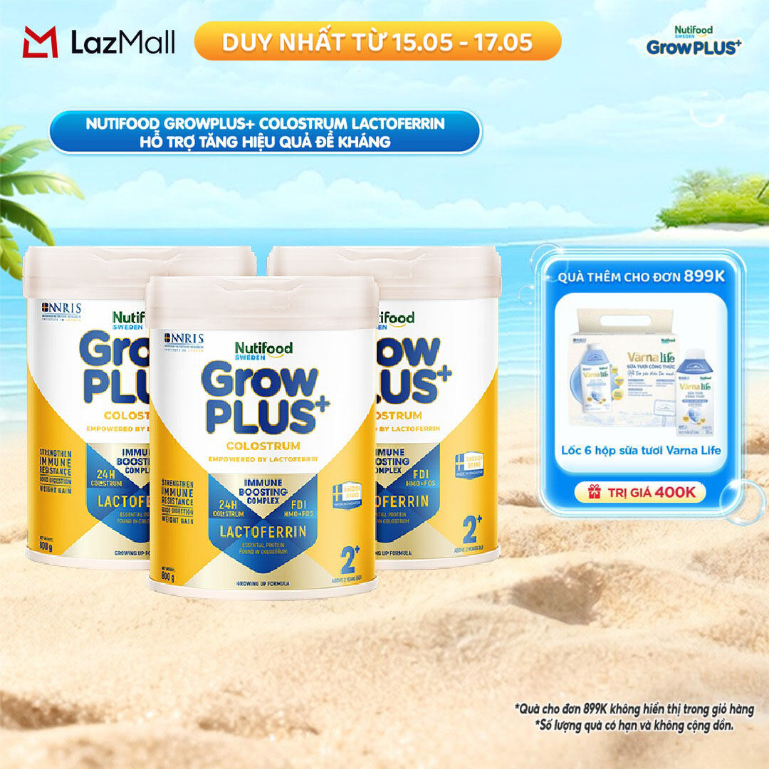 Combo 3 Sữa bột Nutifood Sweden GrowPLUS+ Colostrum Lactoferrin 2+ 800g