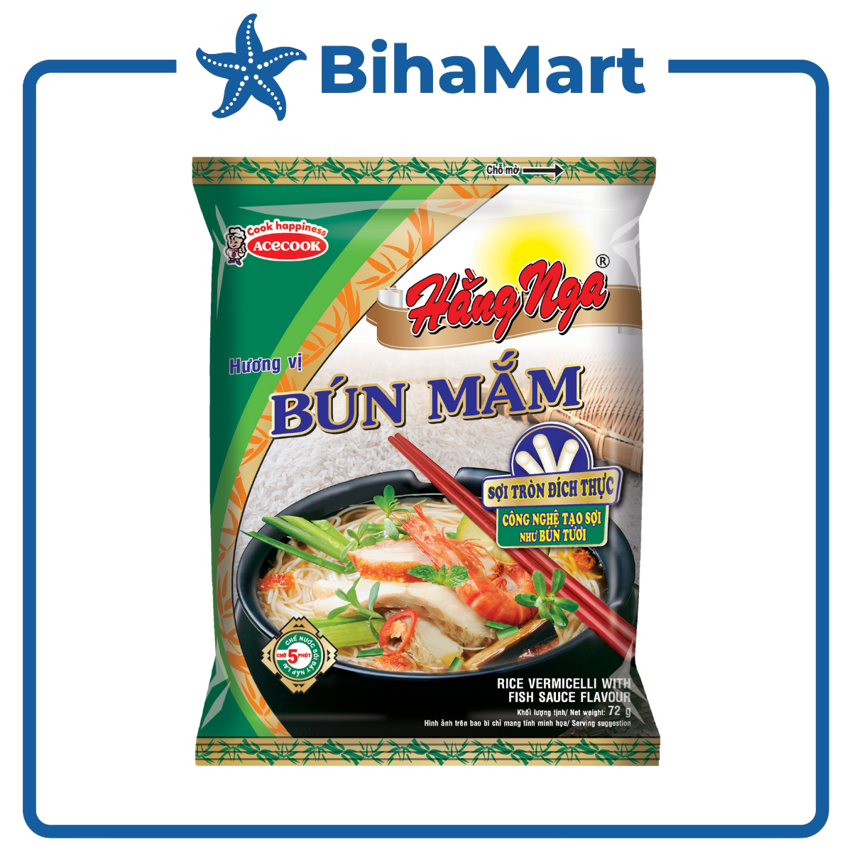 [SET 5 GÓI] - ACECOOK - Bún mắm Hằng Nga, Hằng Nga Bún mắm, Bún Hằng Nga hương vị Bún mắm, Bún mắm Acecook (72g/gói)