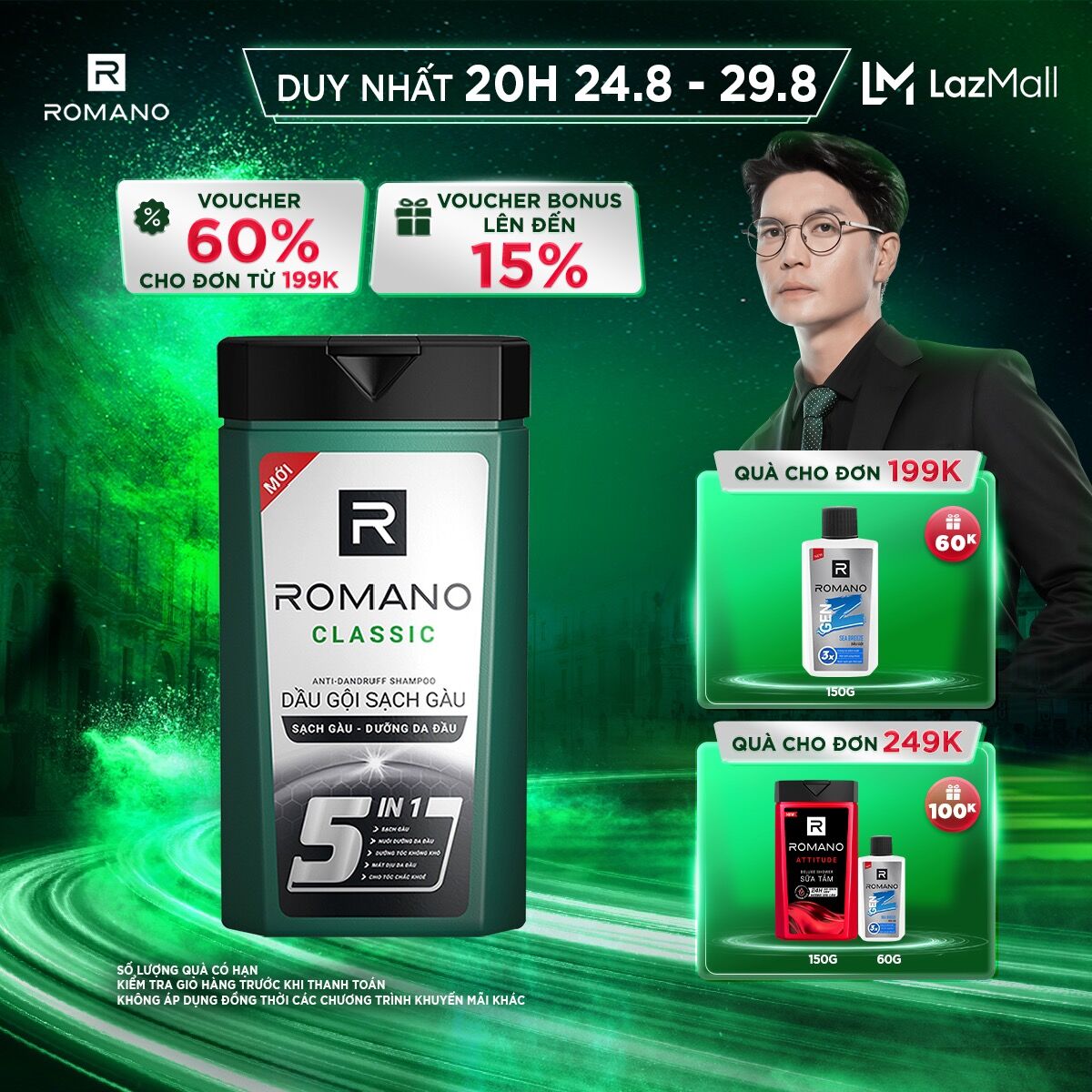 Dầu gội sạch gàu Romano Classic loại bỏ & ngăn gàu trở lại 380g