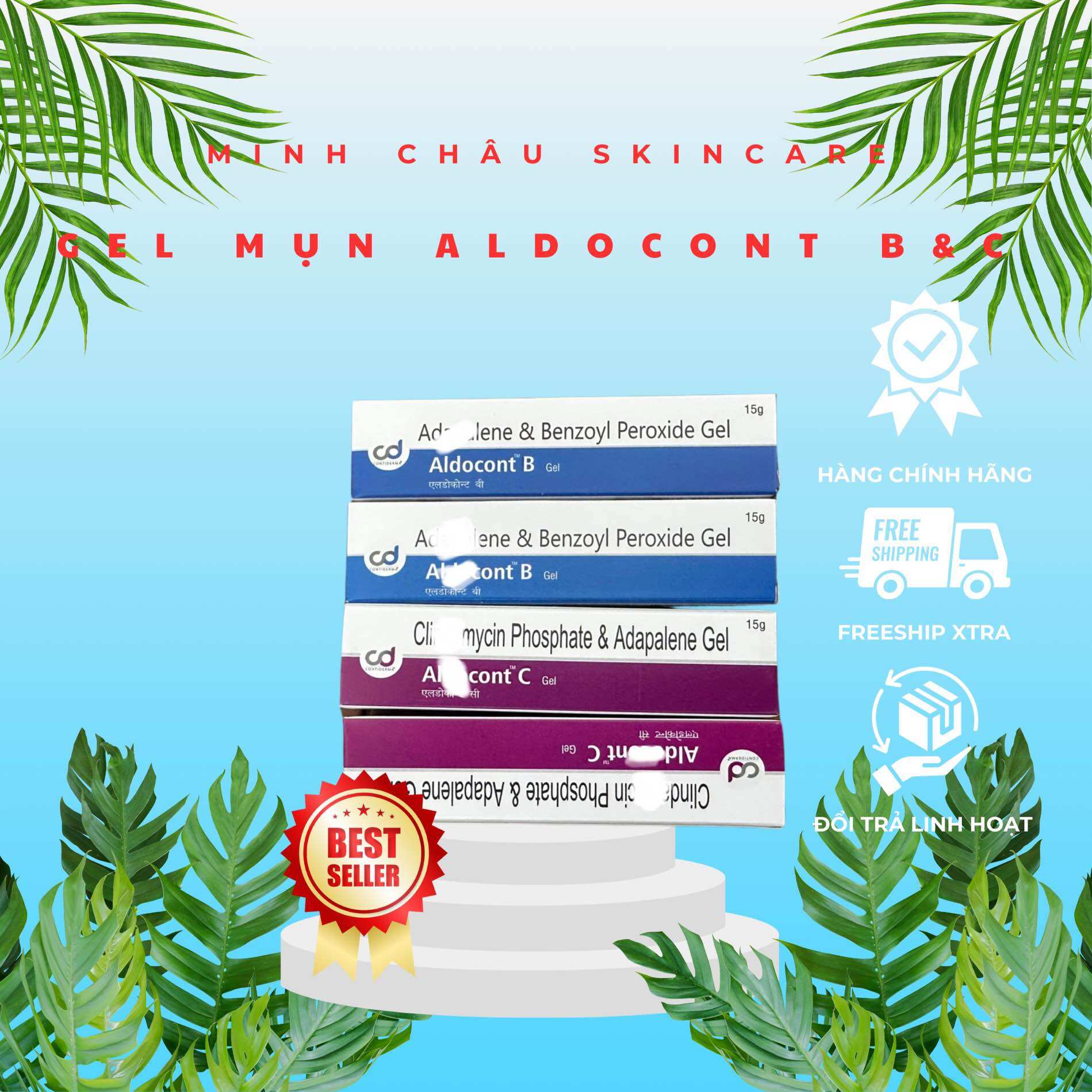 Kem Loại Bỏ Mụn Ald.ocont B Ada.palane 0.1% Benzoyl 2.5% Giảm Mụn Viêm Sưng Đỏ Mụn Ẩn  l Minh Châu Skincare