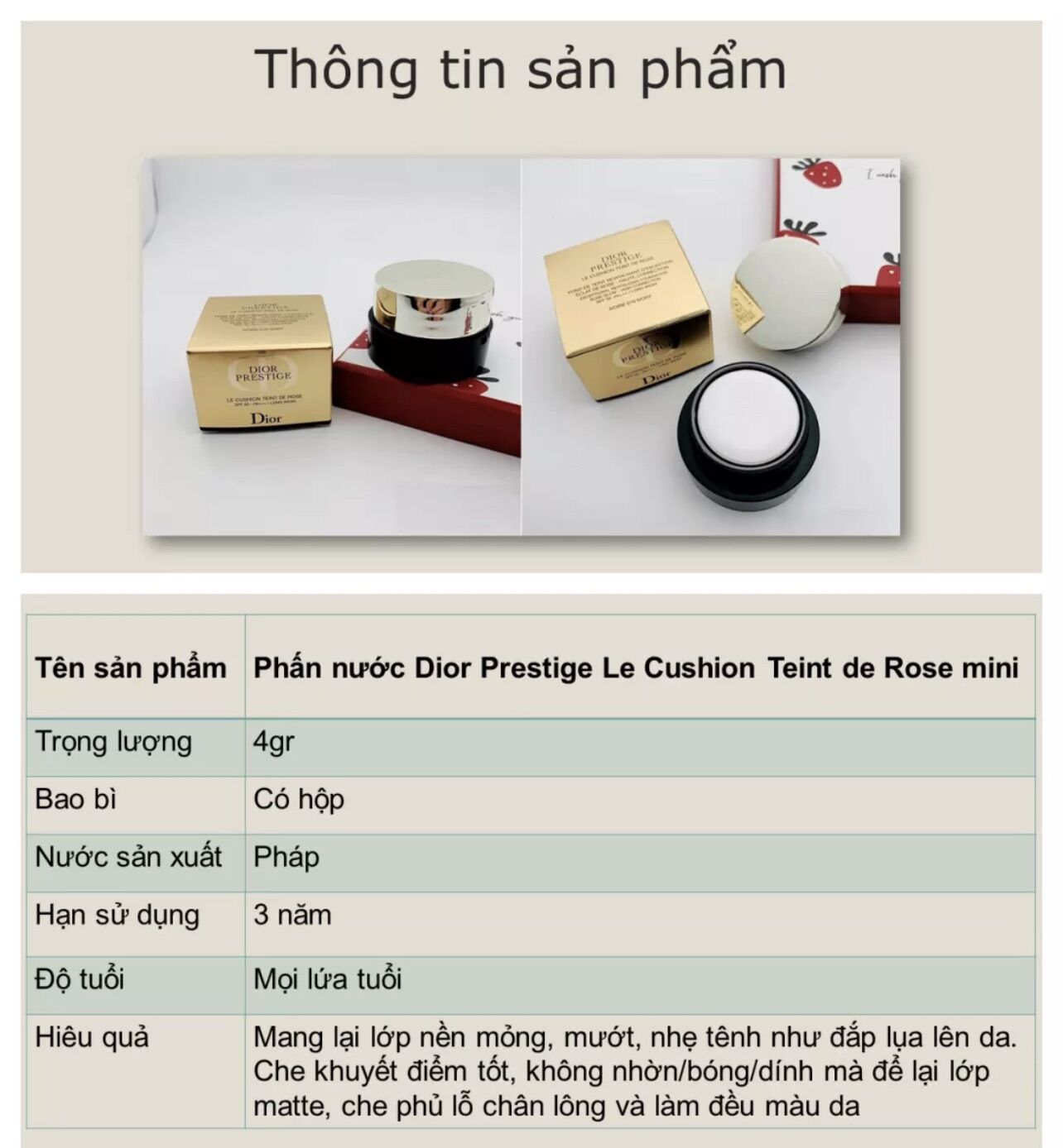 Phấn nước Dior Prestige Le Cushion Teint de Rose 4g