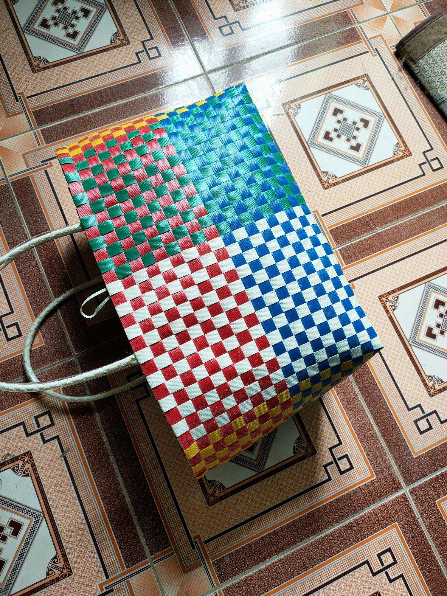 giỏ xách đan tay, làn đi chợ, phối nhiều màu size lớn