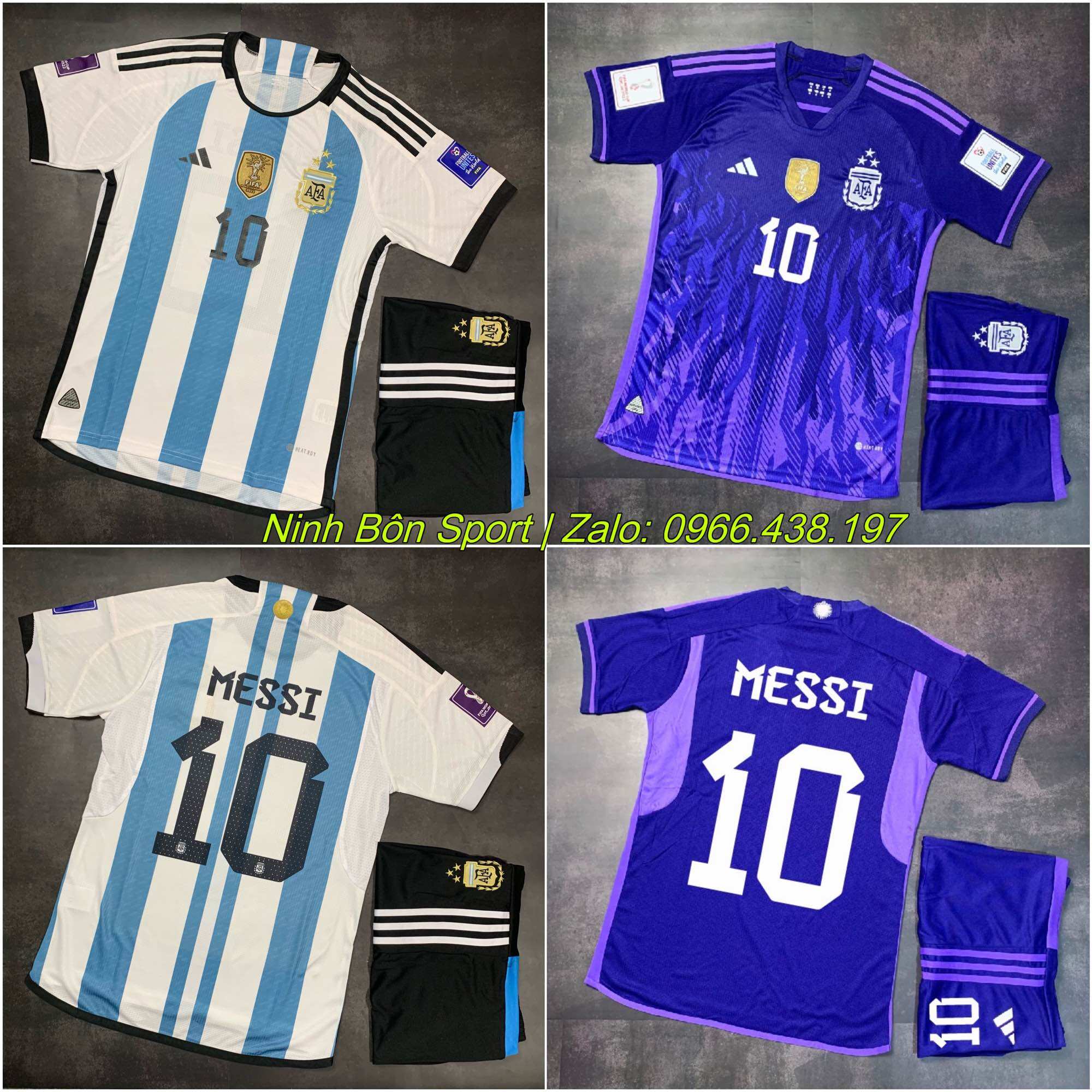 Áo quần bóng đá đội tuyển argentina wc 3 sao 2022 - chất polyeste cao cấp, vải thái chuẩn 99% thi đấu