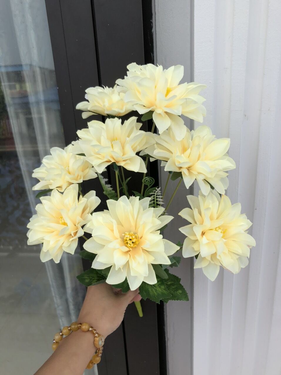 Cụm Hoa Thược Dược 9 bông Size 8cm_ Hoa Lụa Cao Cấp