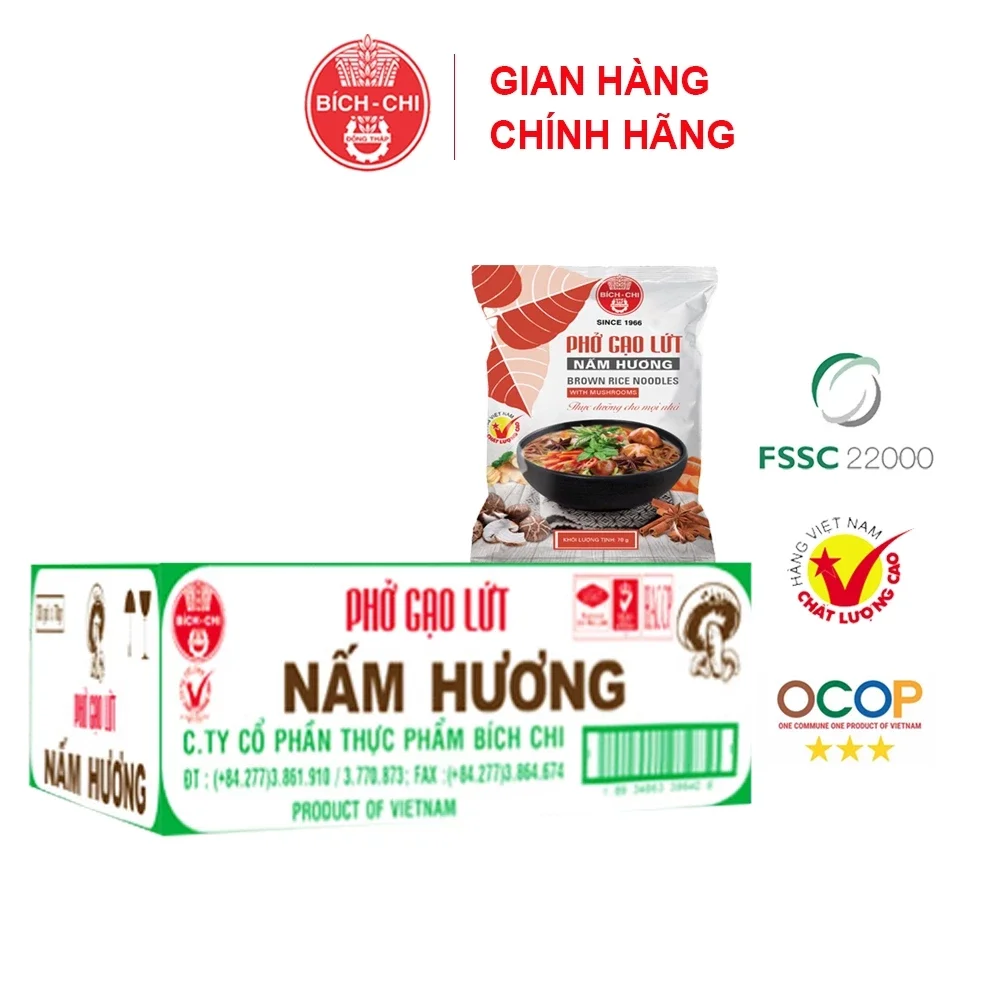 Phở gạo lứt nấm hương ăn liền bích chi thùng 30 gói