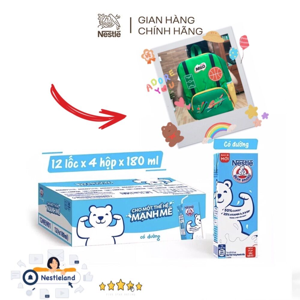 Thùng 48 hộp Nétle gấu có đường 180ml