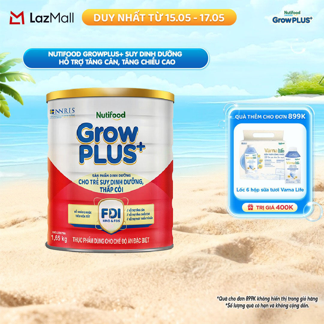 [BAO BÌ MỚI] Sữa bột Nutifood GrowPLUS+ Suy Dinh Dưỡng (Đỏ)  - Hỗ Trợ Tăng Cân, Tăng Chiều Cao (Lon 1,65 Kg)