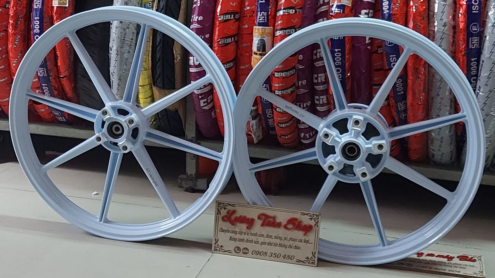 bánh mâm 8 cây hiệu AT racing trước 1.4 sau 1.6 kiểu x1r dành cho xe exciter 150 và 155 về gắn như zin k cần chế