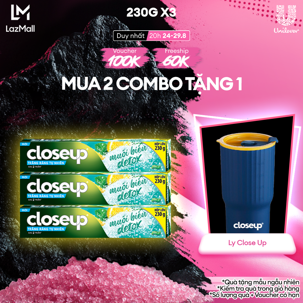 Combo 3 Kem đánh răng Closeup Trắng Răng Tự Nhiên Muối Biển Detox 230 g