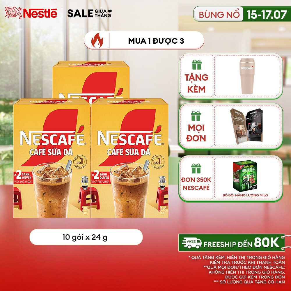 [ƯU ĐÃI THÁNG 7][FREESHIP TOÀN QUỐC] Combo 3 Hộp Cà phê Hòa tan NESCAFÉ CAFÉ SỮA ĐÁ 10 gói Nhân đôi sánh quyện