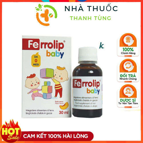 Sắt cho bé Ferrolip baby , Sắt hữu cơ dạng siro nhỏ giọt nhập khẩu chính hãng - Thanh tùng pharmacy
