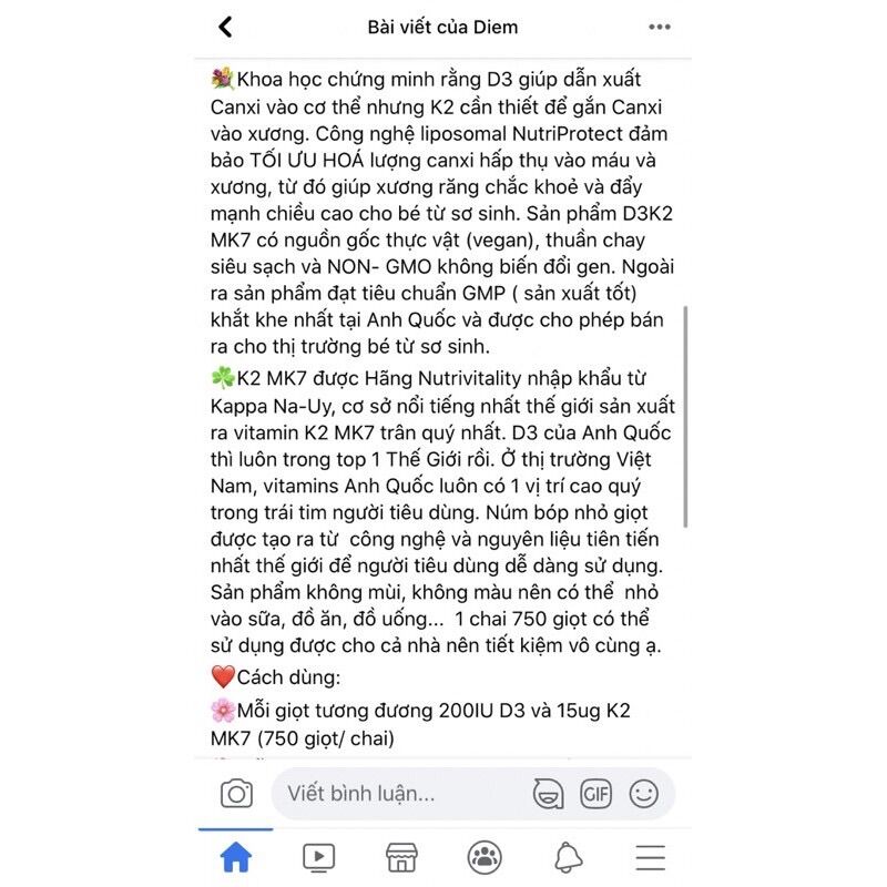 D3k2 Mk7 Nutrivitality Anh Quốc 30ml