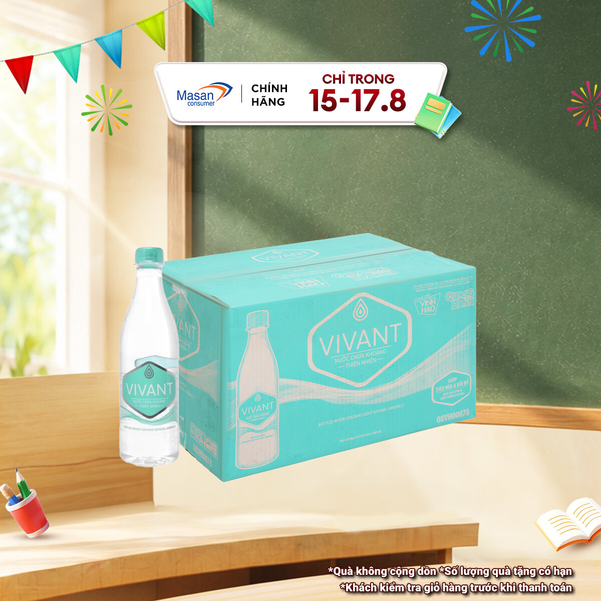 Nước uống đóng chai chứa khoáng thiên nhiên Vivant ( 4 lốc x 6 chai x 500ml )
