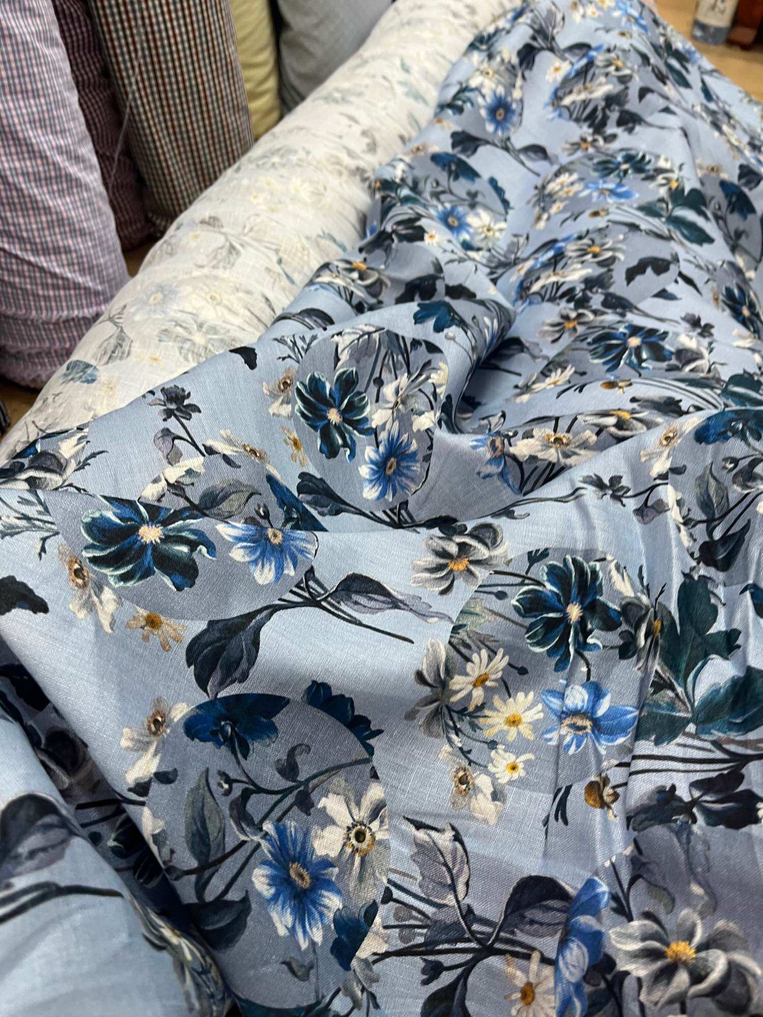 VẢI LINEN BỘT XANH ĐẬU ĐEN TRẮNG RÊUVÀNG CHANH